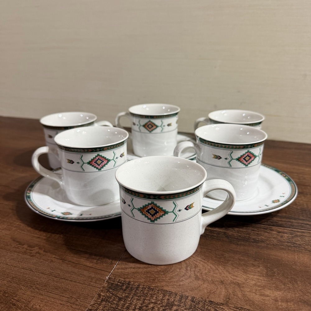 6 ADIRONDACK Coffee Mugs 12 OZ  And 3 Saucers Studio Nova Southwest Aztec